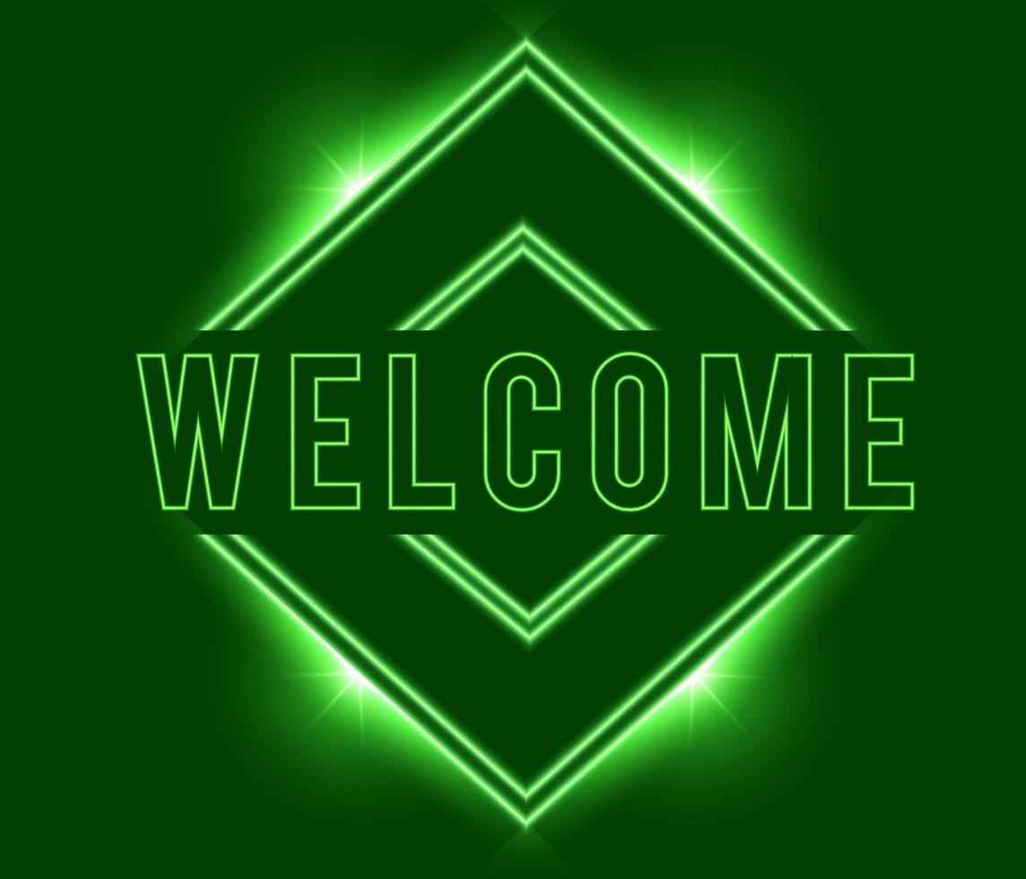 Welcome sign green neon effect isolated vector signboard neon box