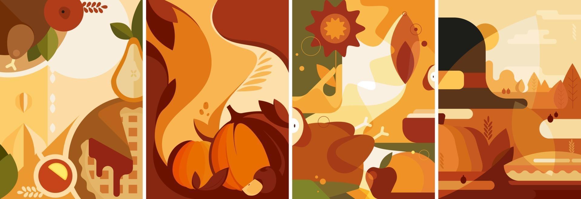 Set of Thanksgiving posters in flat style. Different postcard designs. vector