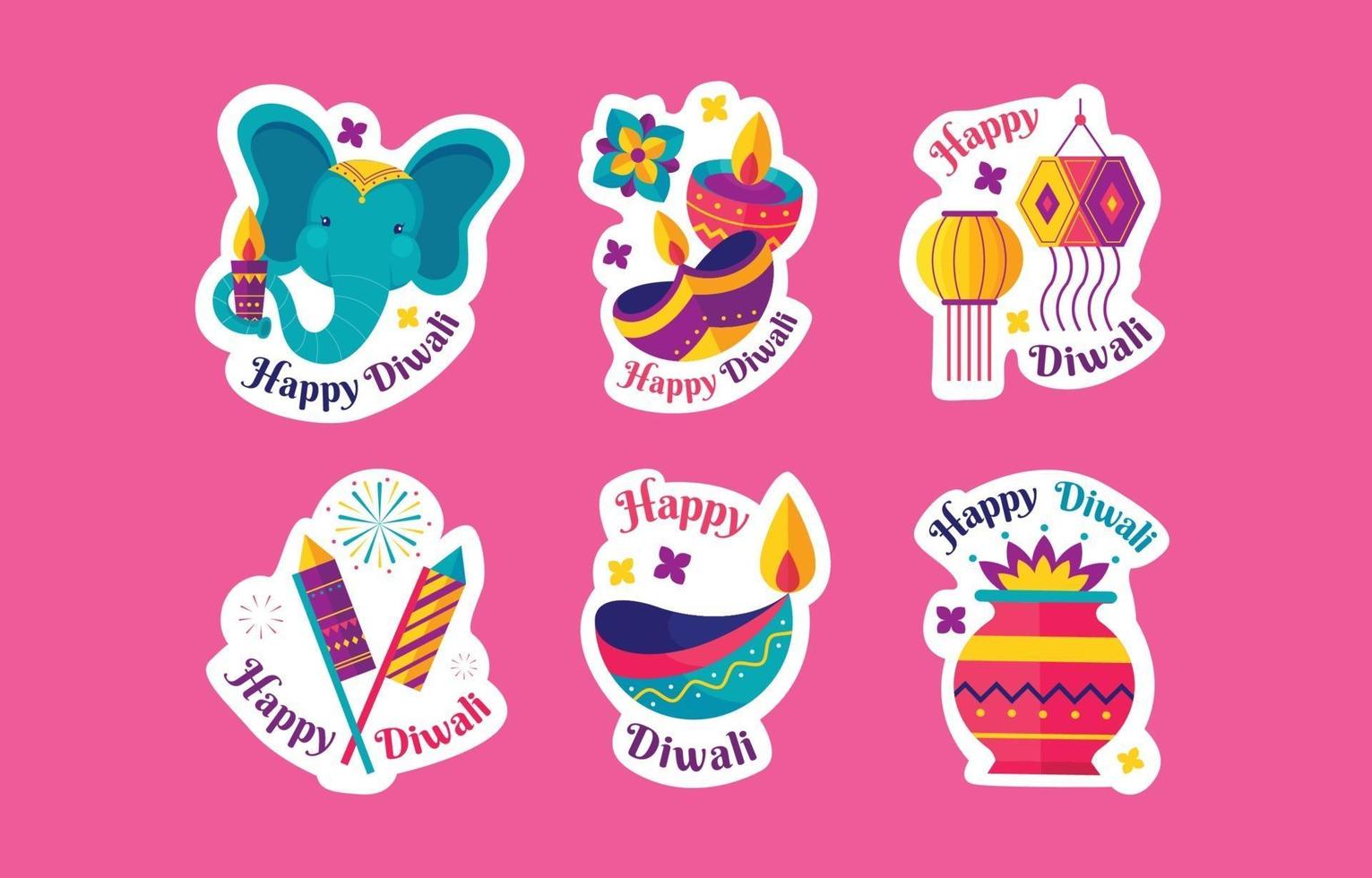 conjunto de pegatinas de feliz diwali vector