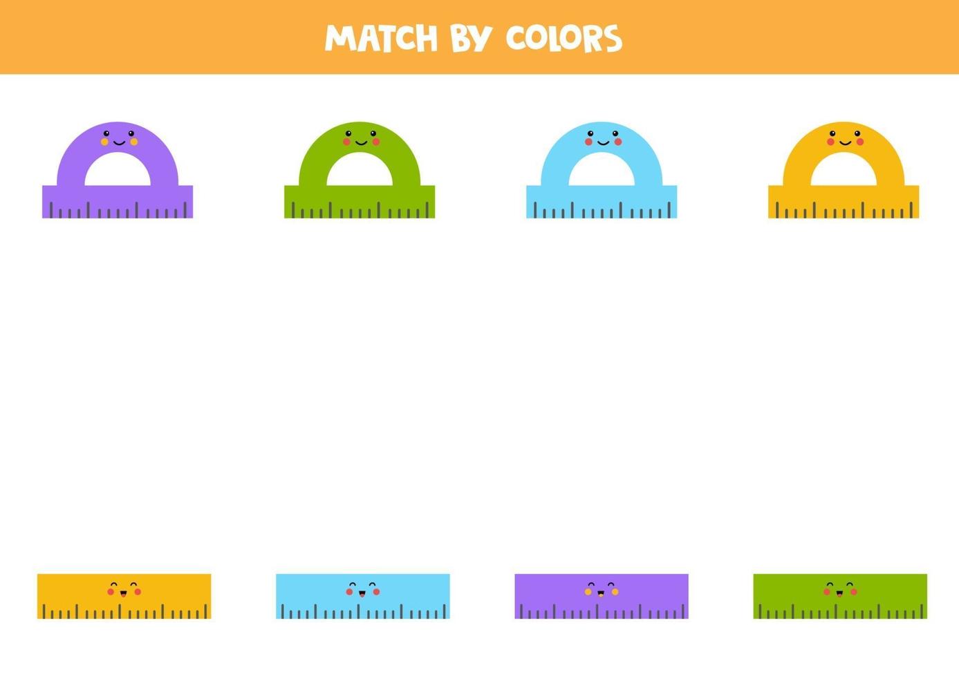Color matching game for preschool kids. Match rulers by colors. vector