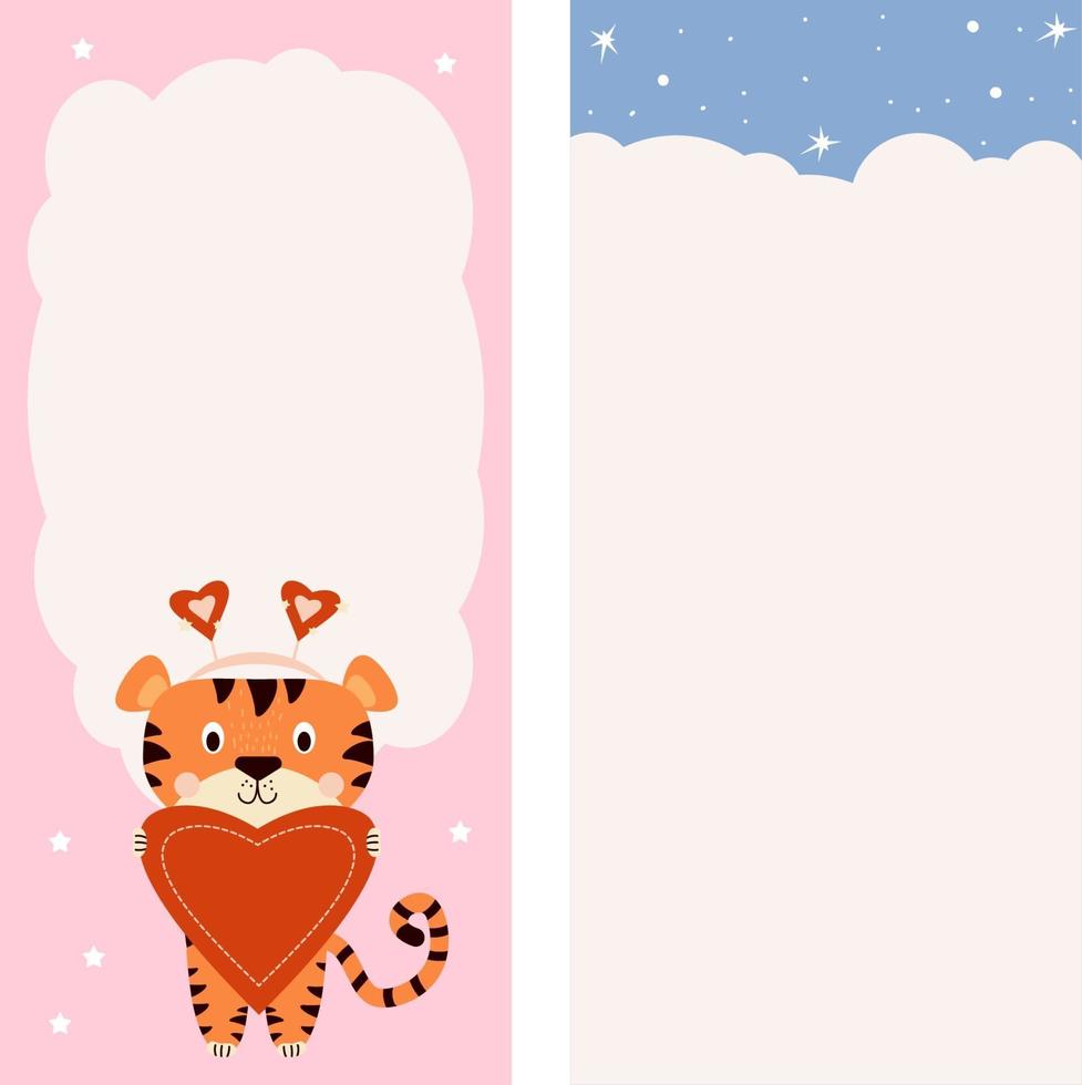 Note paper, to do list. Valentines day cute tiger cub with heart vector