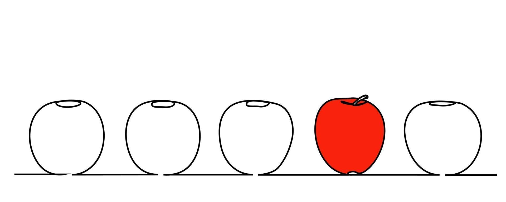Red Apple icon, one line drawing, isolated vector