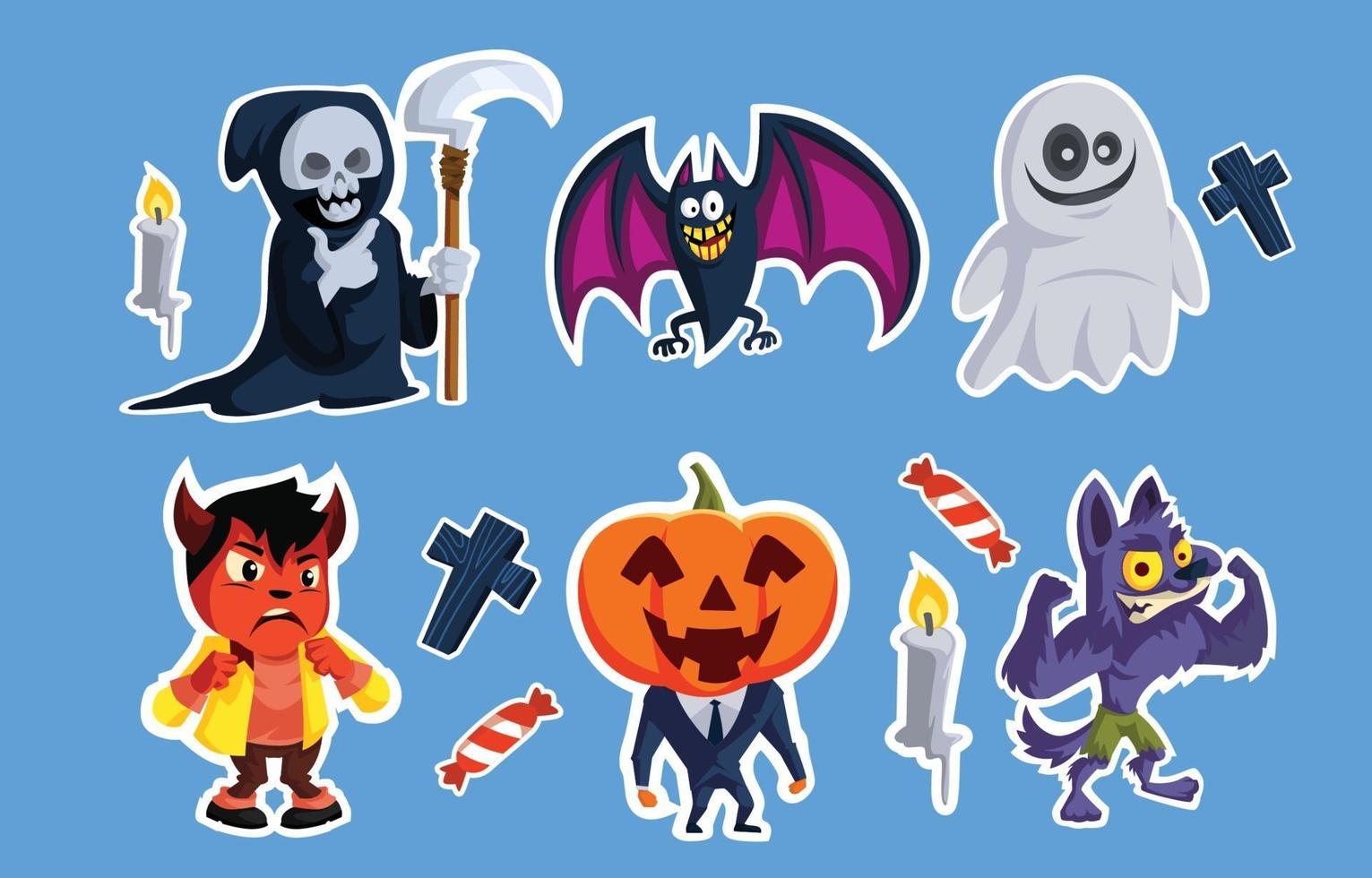 Collection of Cute Halloween Monster Stickers vector