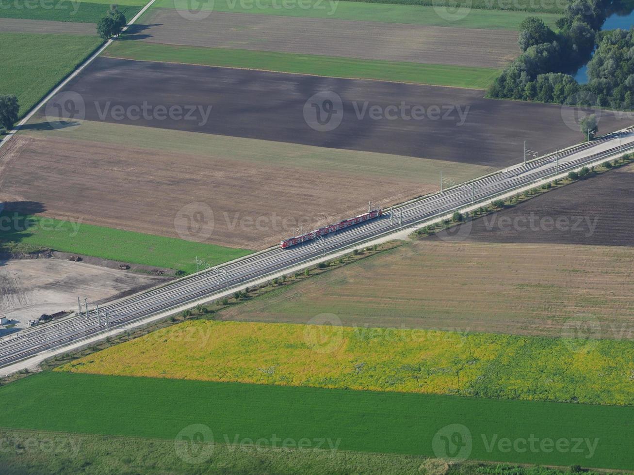 Aerial view of railway railroad line tracks photo