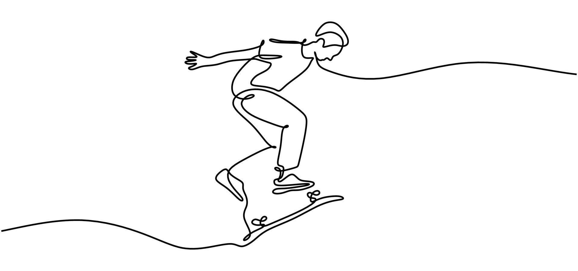 Skateboard one line drawing minimalism single line art vector