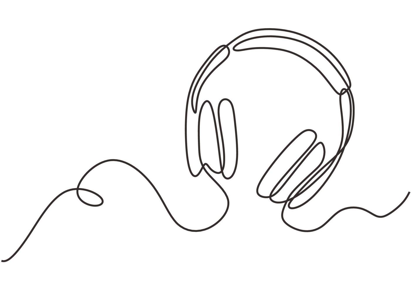 Headset one line drawing, music earphone object continuous hand drawn vector