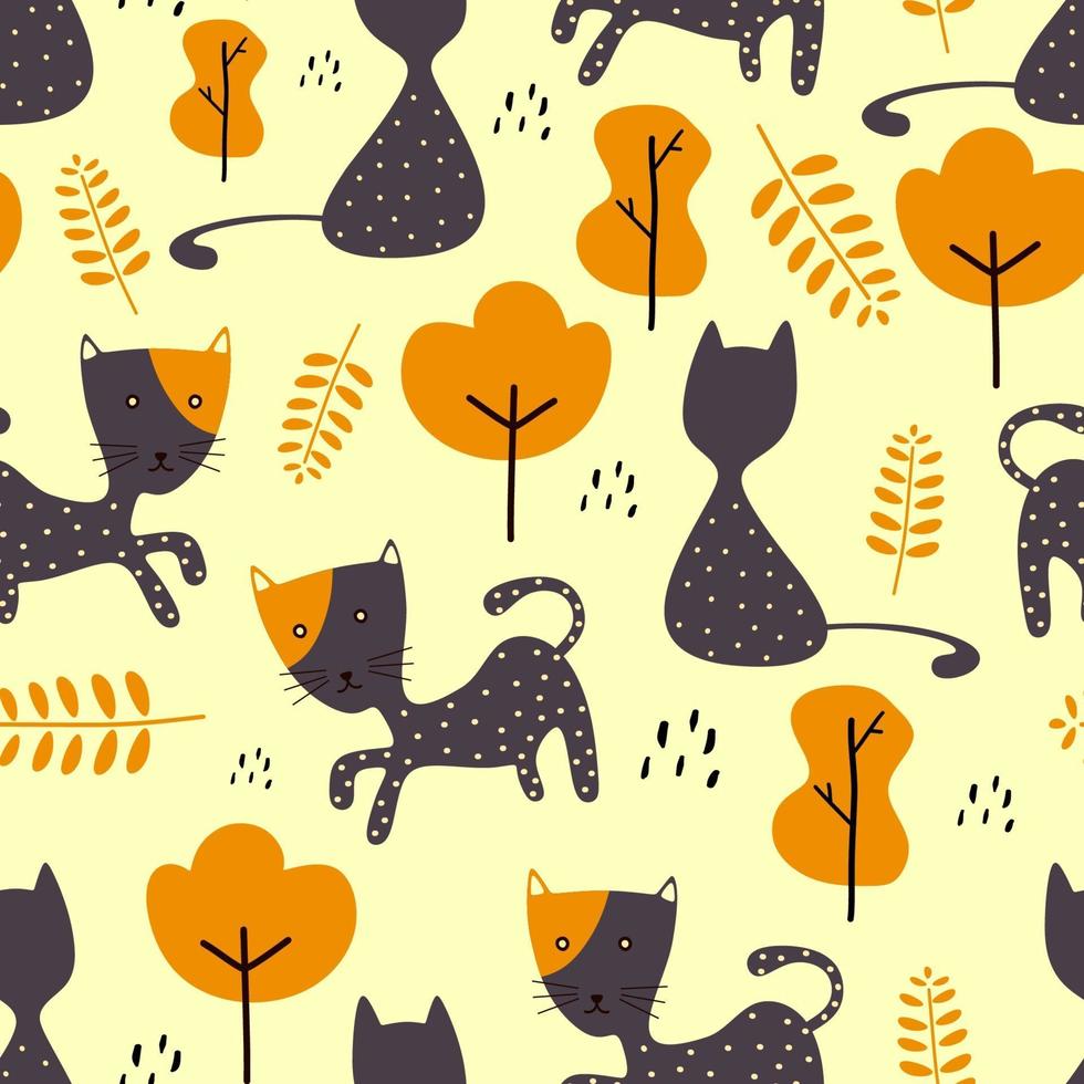 Cute baby pattern with cat childish drawing vector