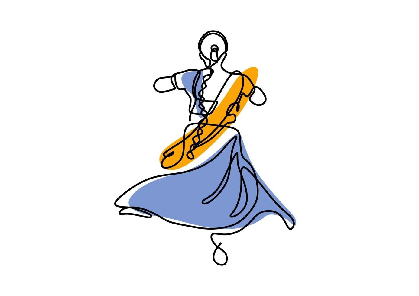 Indian girl dancing one line drawing vector