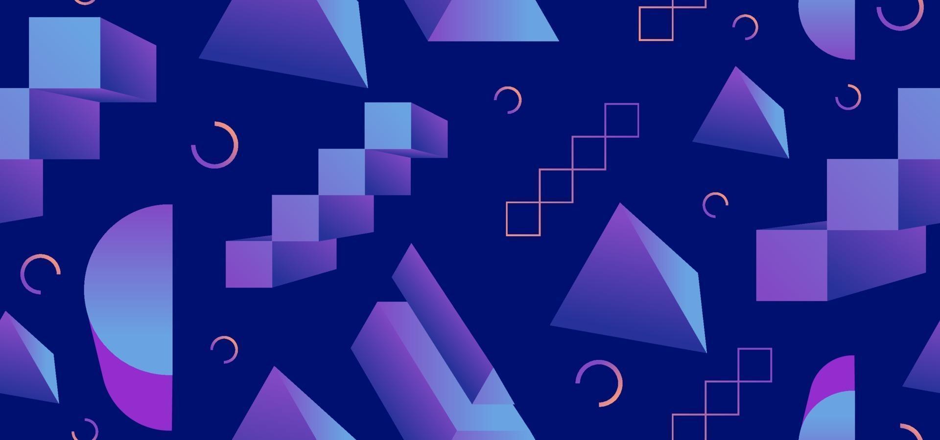 Abstract 3d geometric seamless pattern 80s theme vector