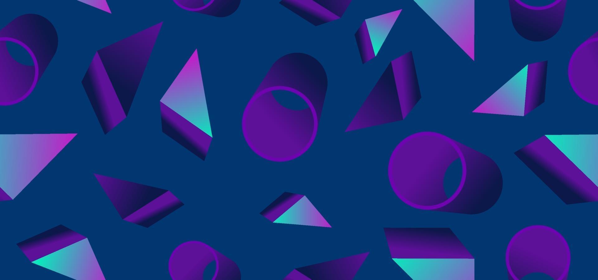 Geometric shapes seamless pattern with 3d triangle vector