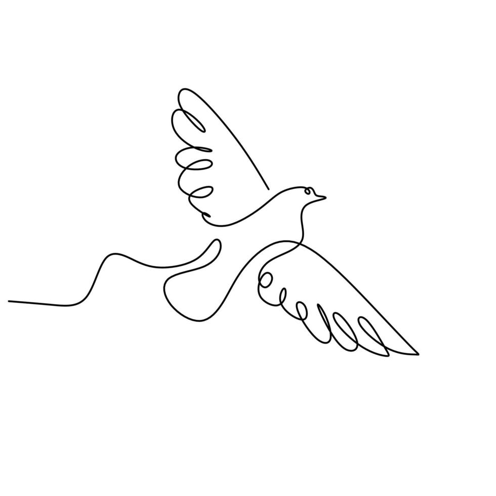 Continuous line drawing bird fly with hand drawn minimalist vector