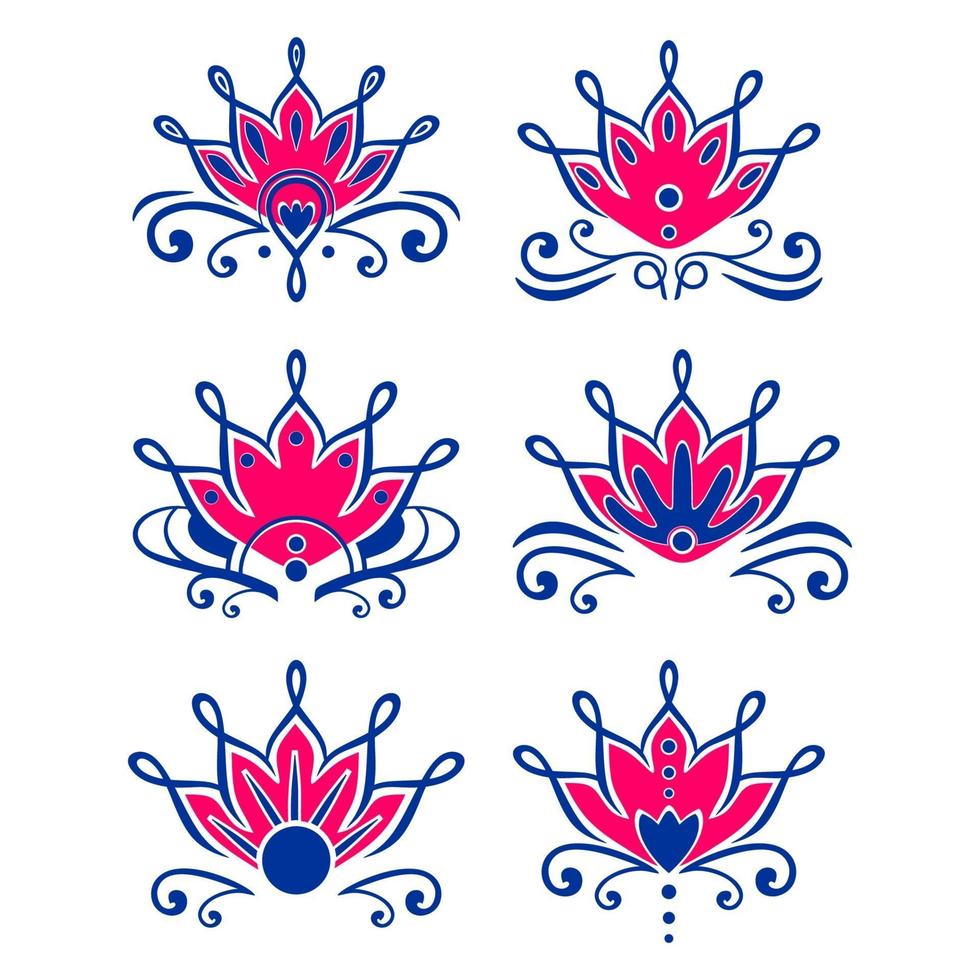 Lotus abstract drawing, ethnic tribal motifs set collections vector