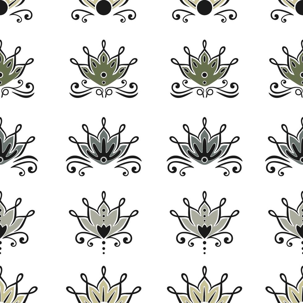 Lotus drawing seamless pattern Tribal ethnic motifs vector