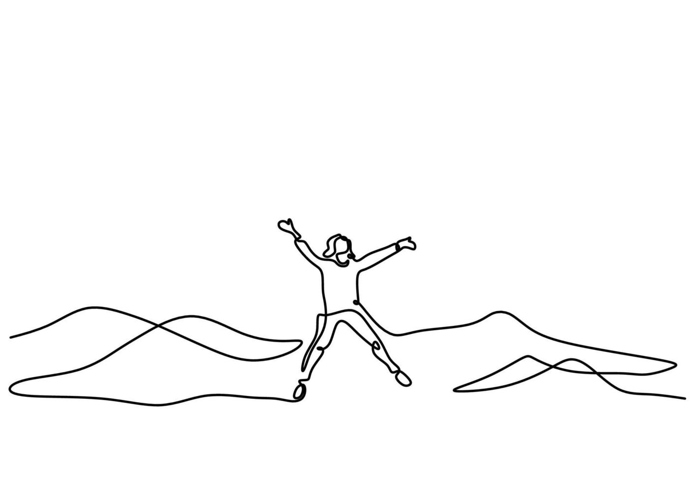 Continuous line drawing people jump Woman jumping vector