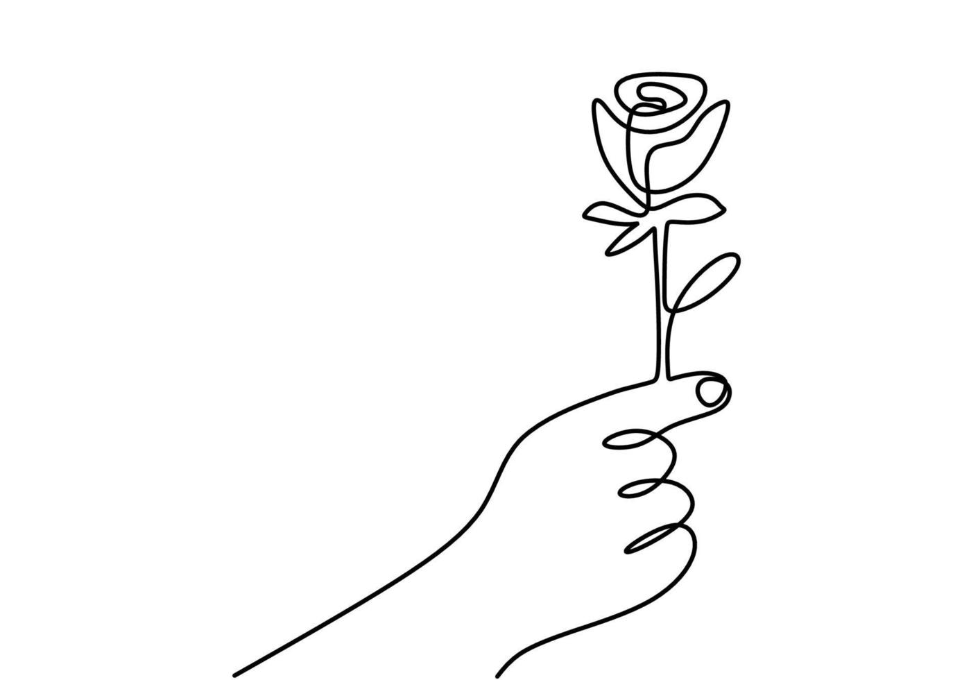 Continuous line drawing hand holding rose flower minimalist vector