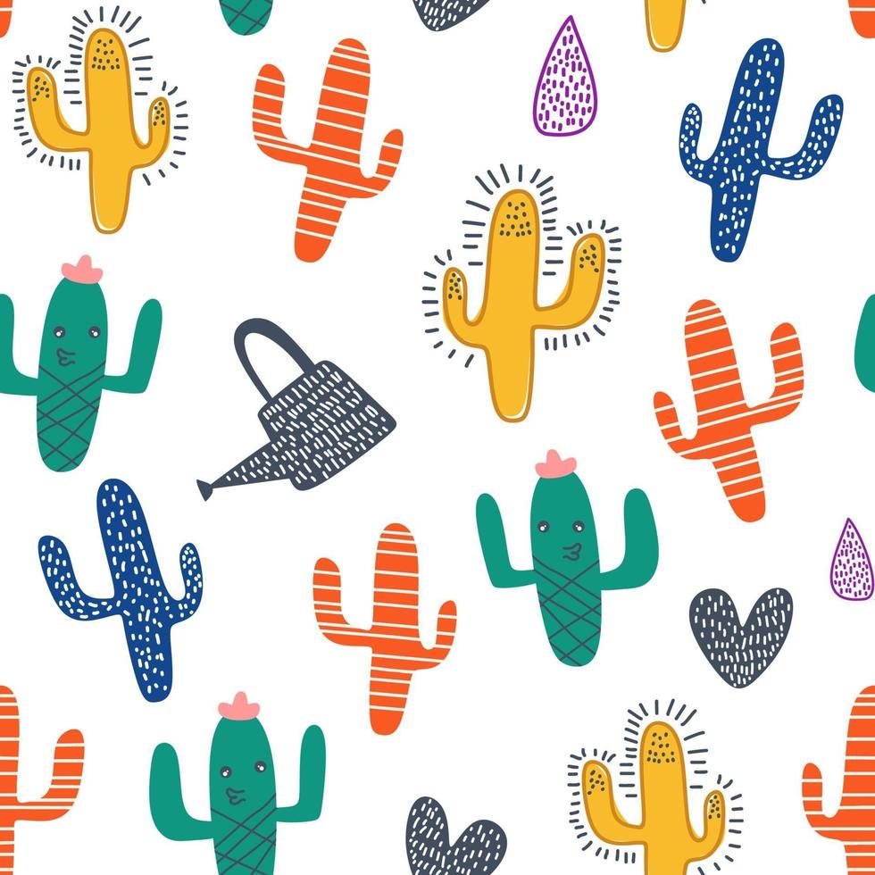 Cute cactus seamless pattern with colorful nursery vector