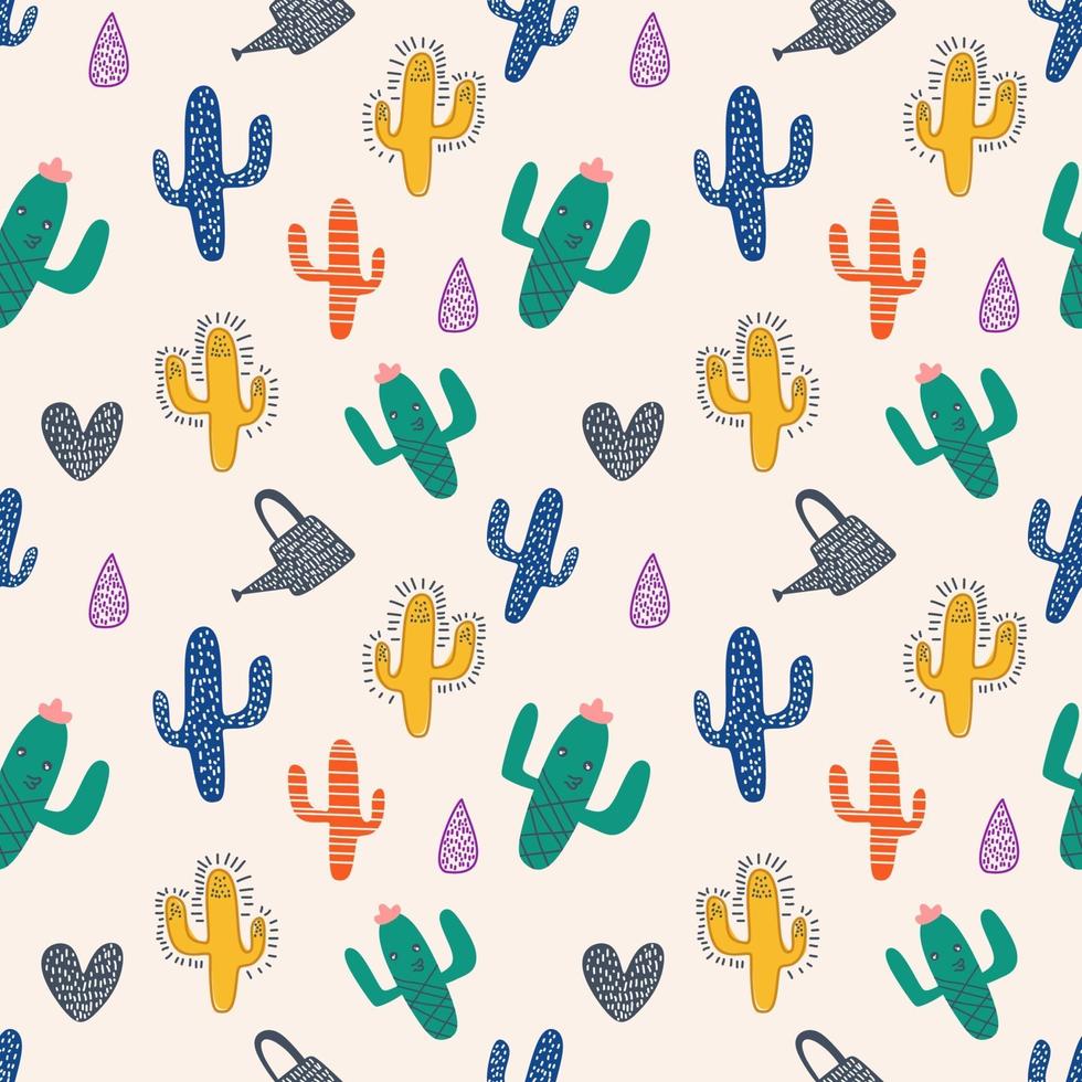 Cactus seamless pattern with cute colorful scandinavian drawing vector