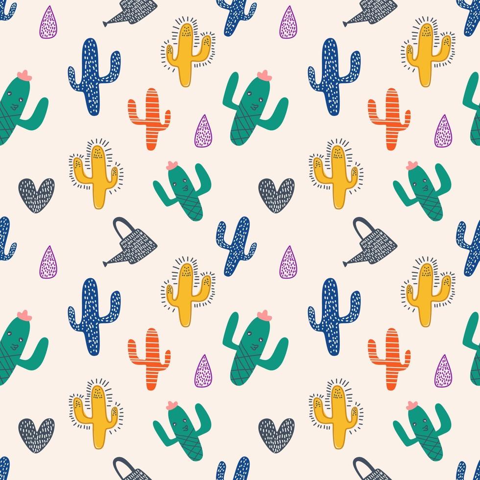 Cactus seamless pattern with cute colorful scandinavian drawing vector