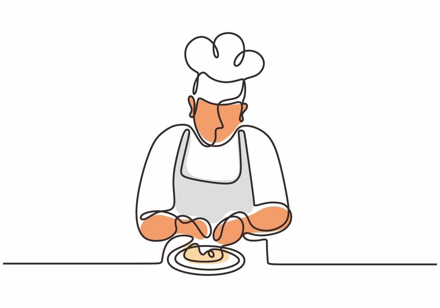 continuous one line drawing of chef preparing food vector illustration