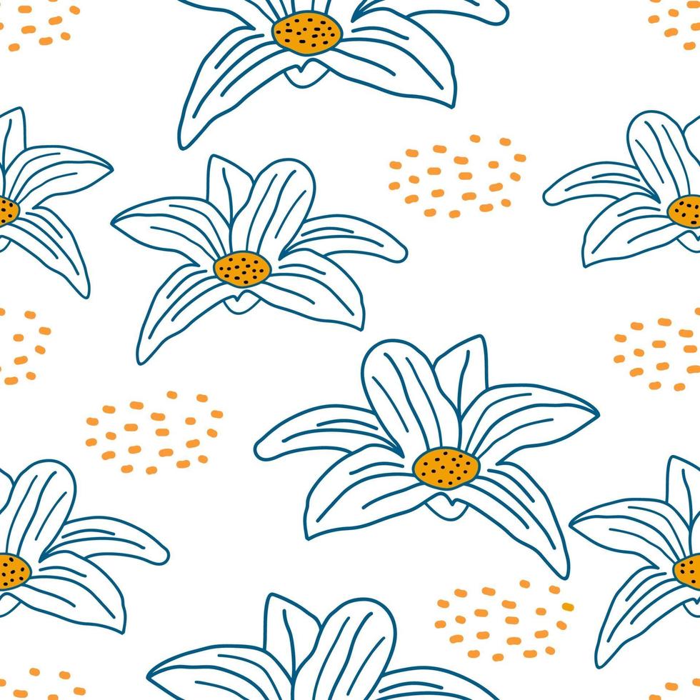 Floral seamless pattern with flowers drawing. Vector illustration