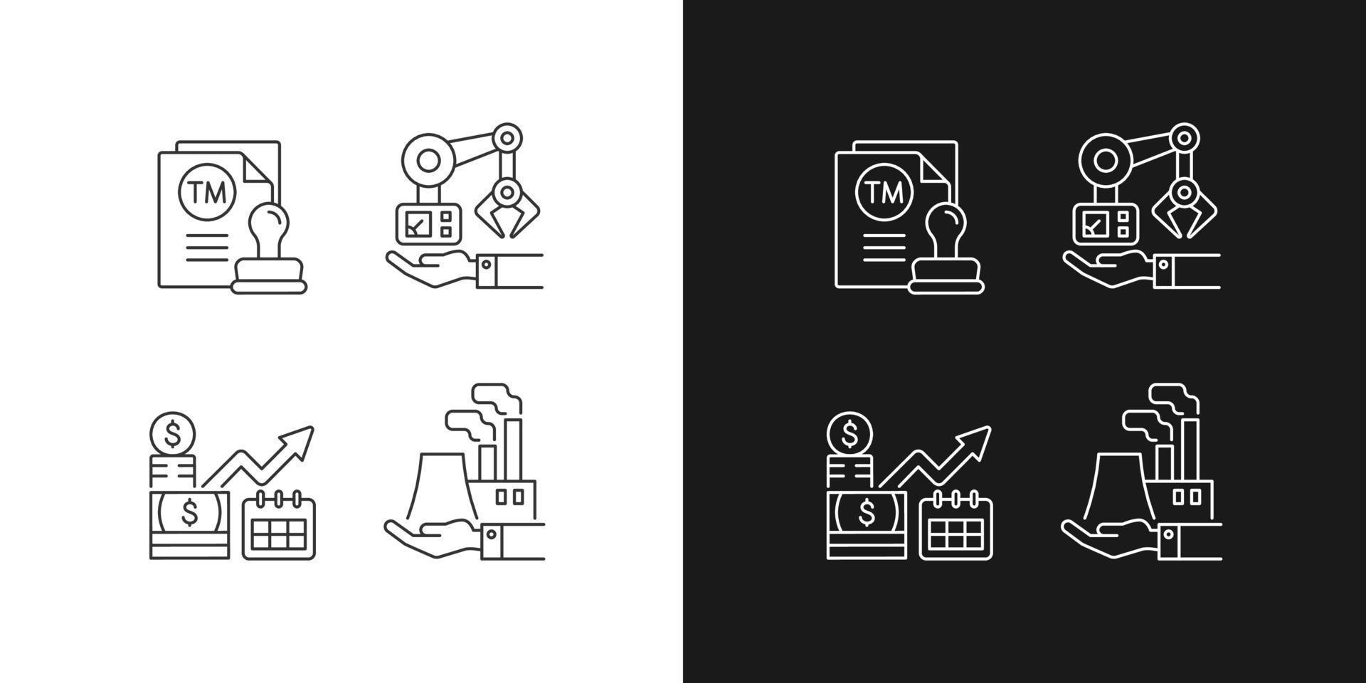 Long term business investments linear icons set vector