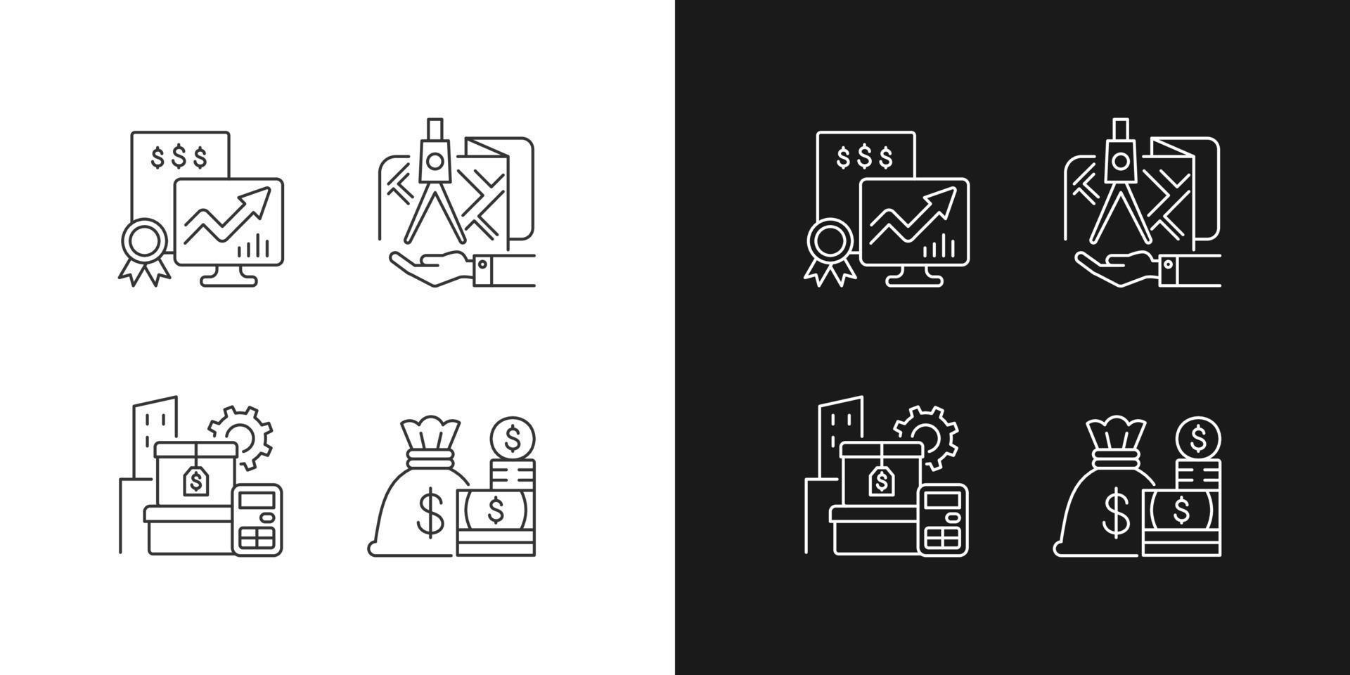 Assets management linear icons set for dark and light mode vector