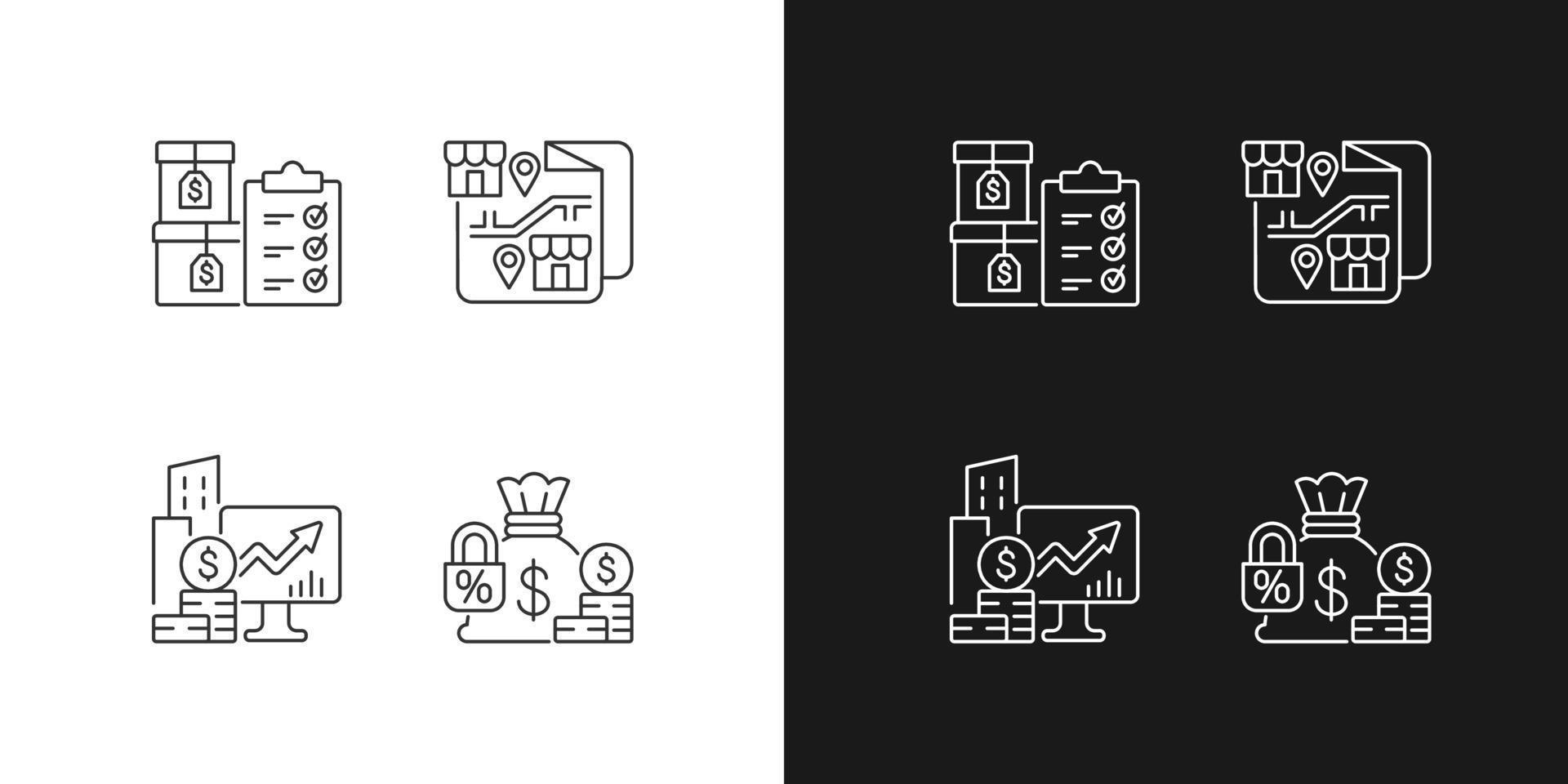 Company stocks and franchising linear icons set vector