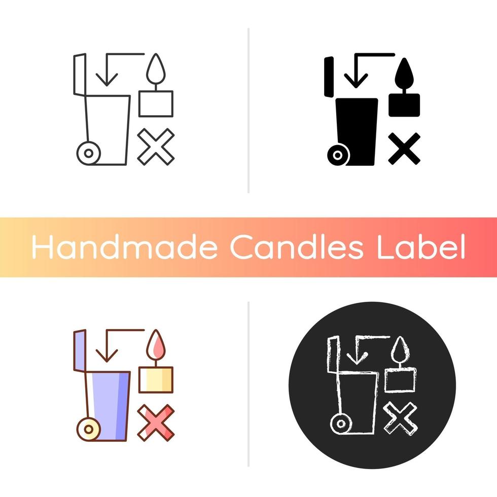 Never throw hot wax in trash bin manual label icon vector