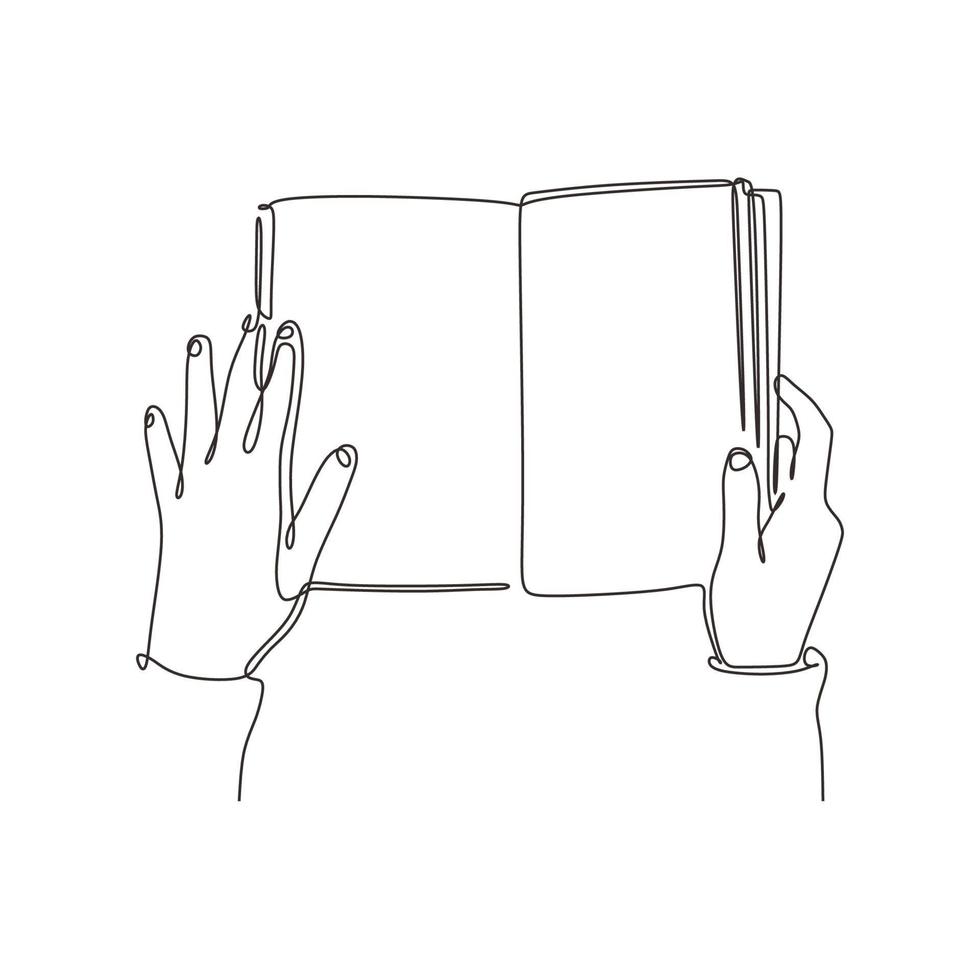 Read book one line drawing minimalist, hands and opened books vector