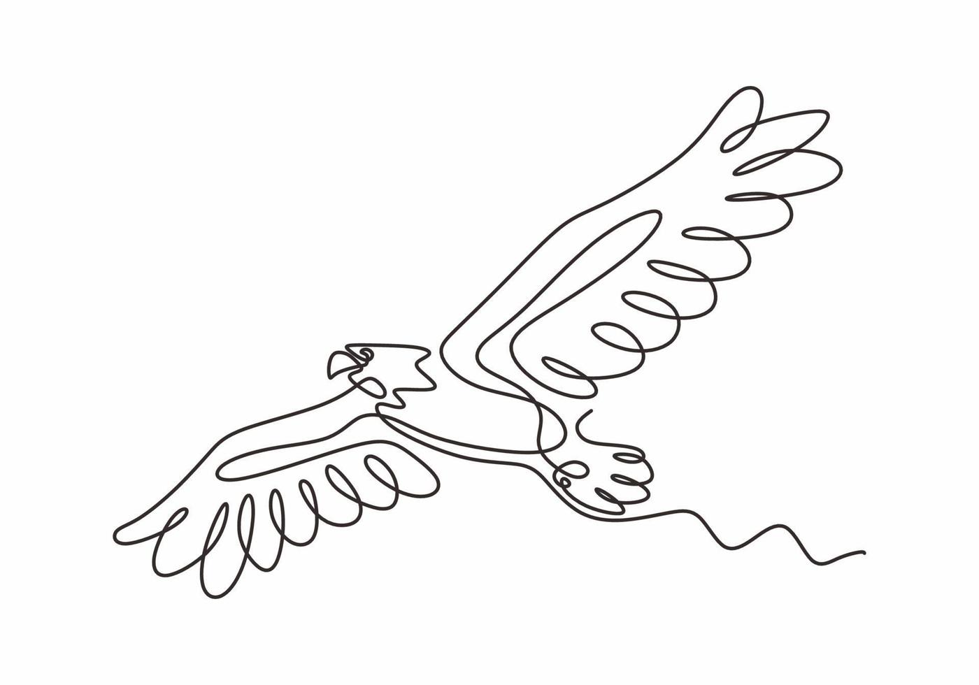 Continuous one line drawing of eagle or hawk bird vector