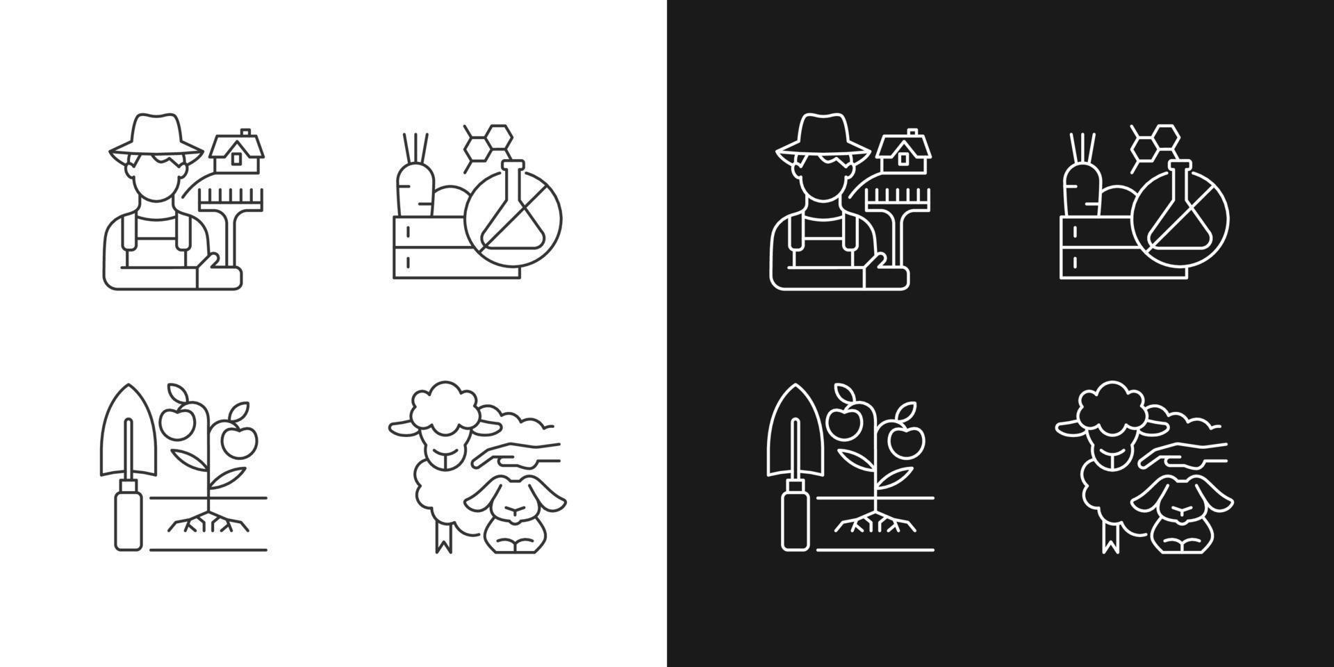 Agriculture and farming linear icons set for dark and light mode vector