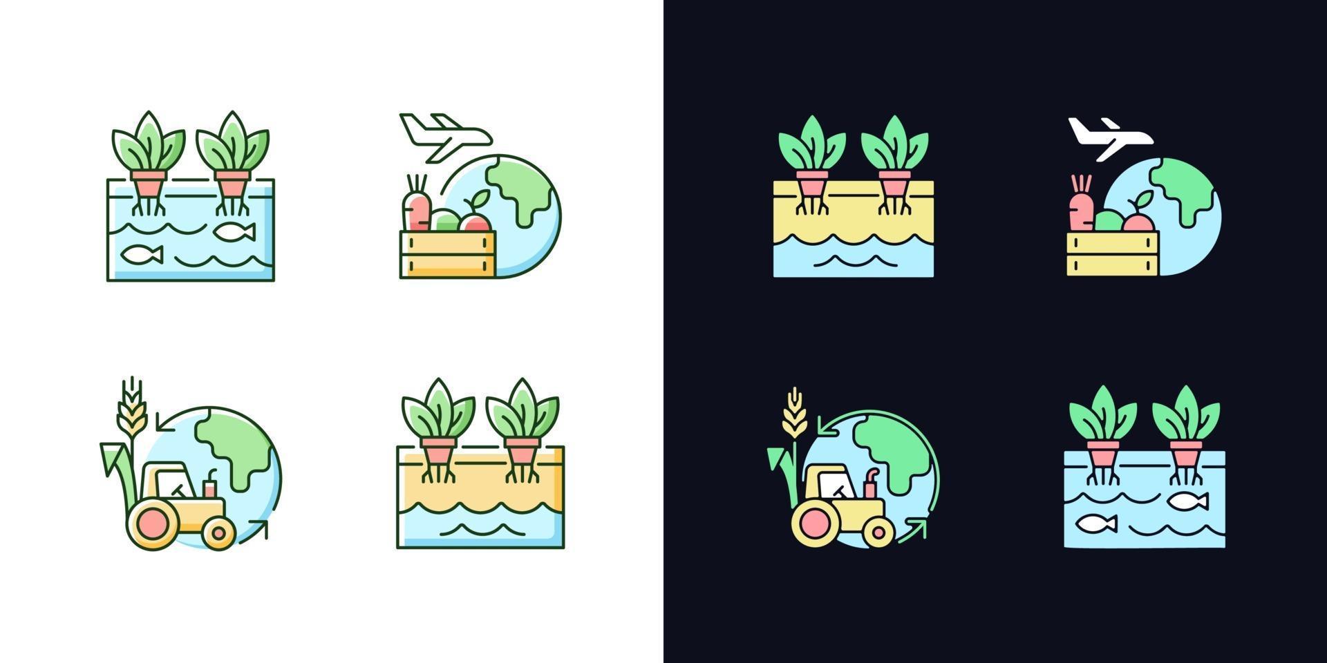 Environmental farming light and dark theme RGB color icons set vector