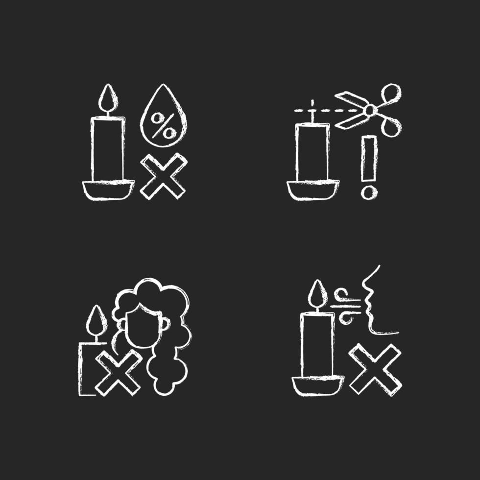 Candle safety warning chalk white manual label icons set vector