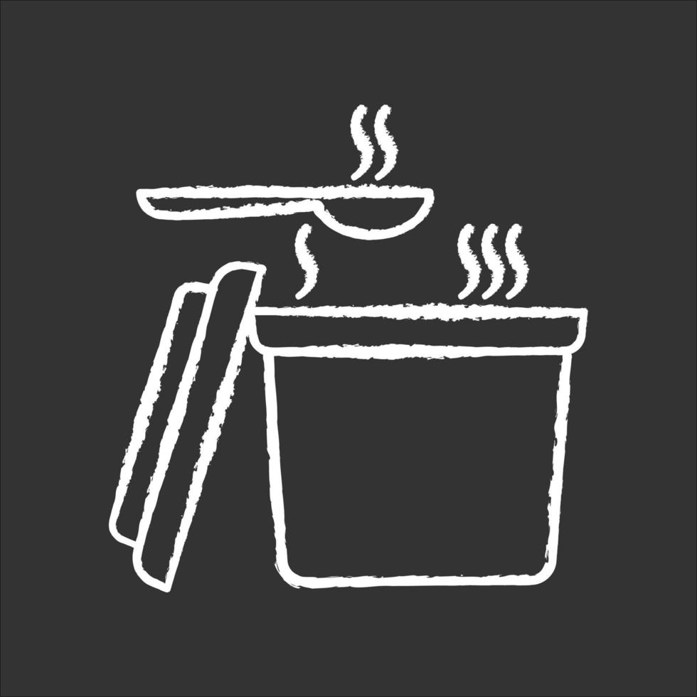 Takeout hot food container chalk white icon on black background vector