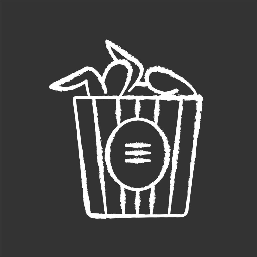 Bucket of chicken wings chalk white icon on black background vector