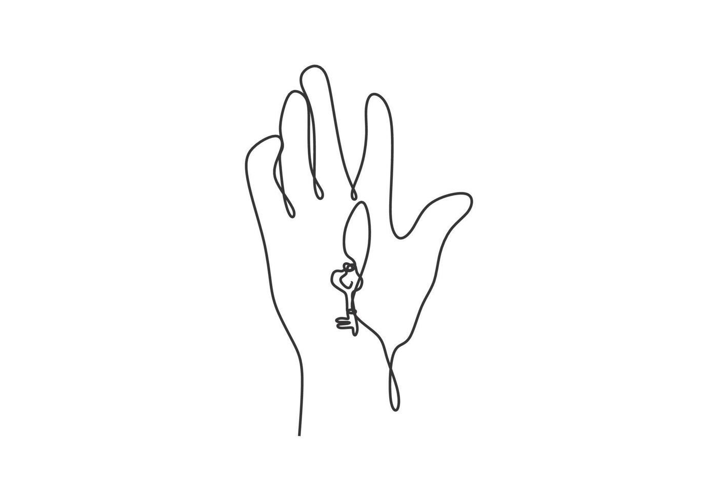continuous line drawing hand holds the keys to the car or apartment vector