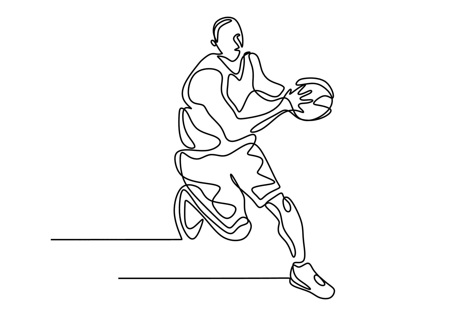 One line drawing of basketball player continuous hand drawn style ...
