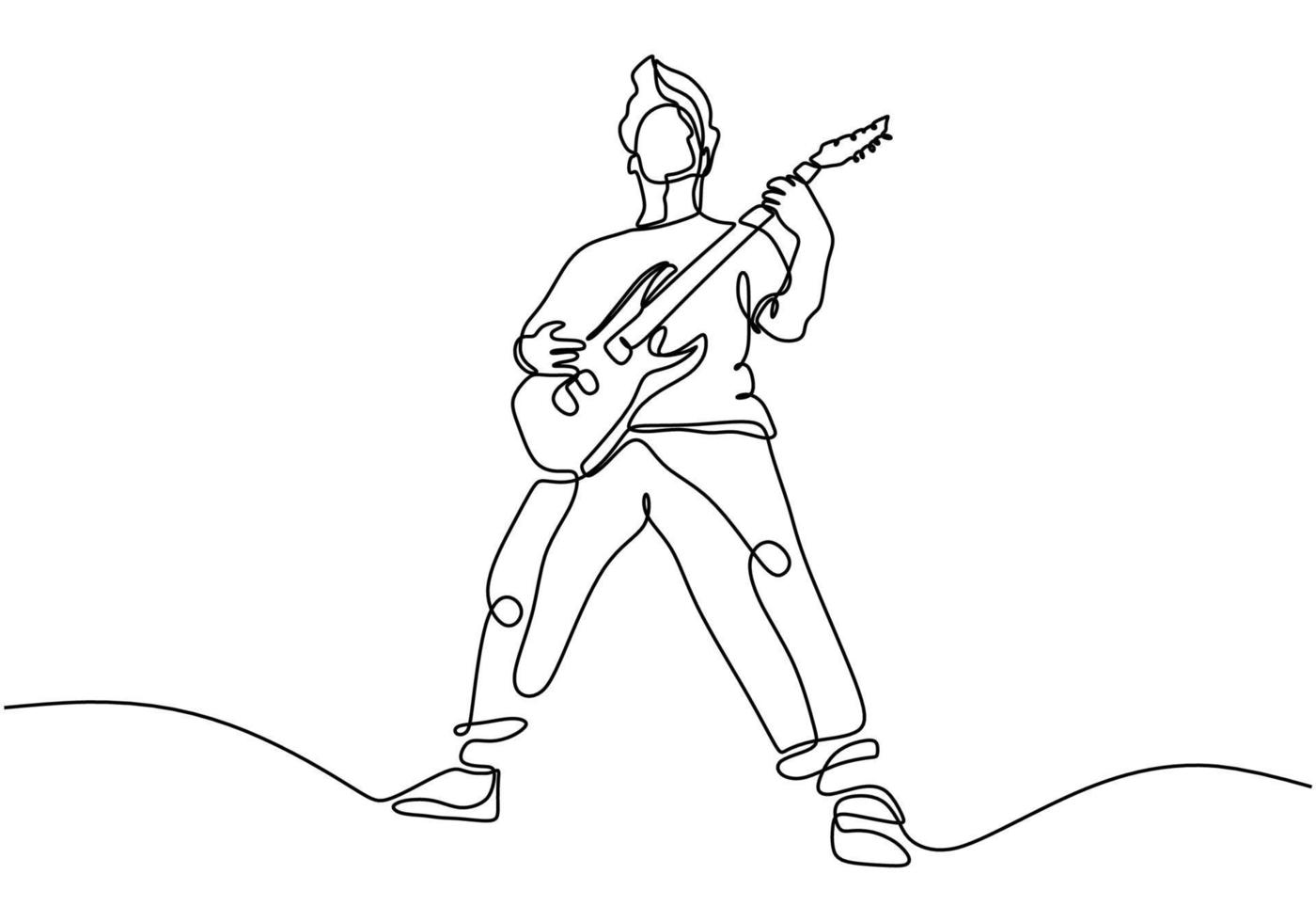 continuous line drawing of a man playing guitar. vector