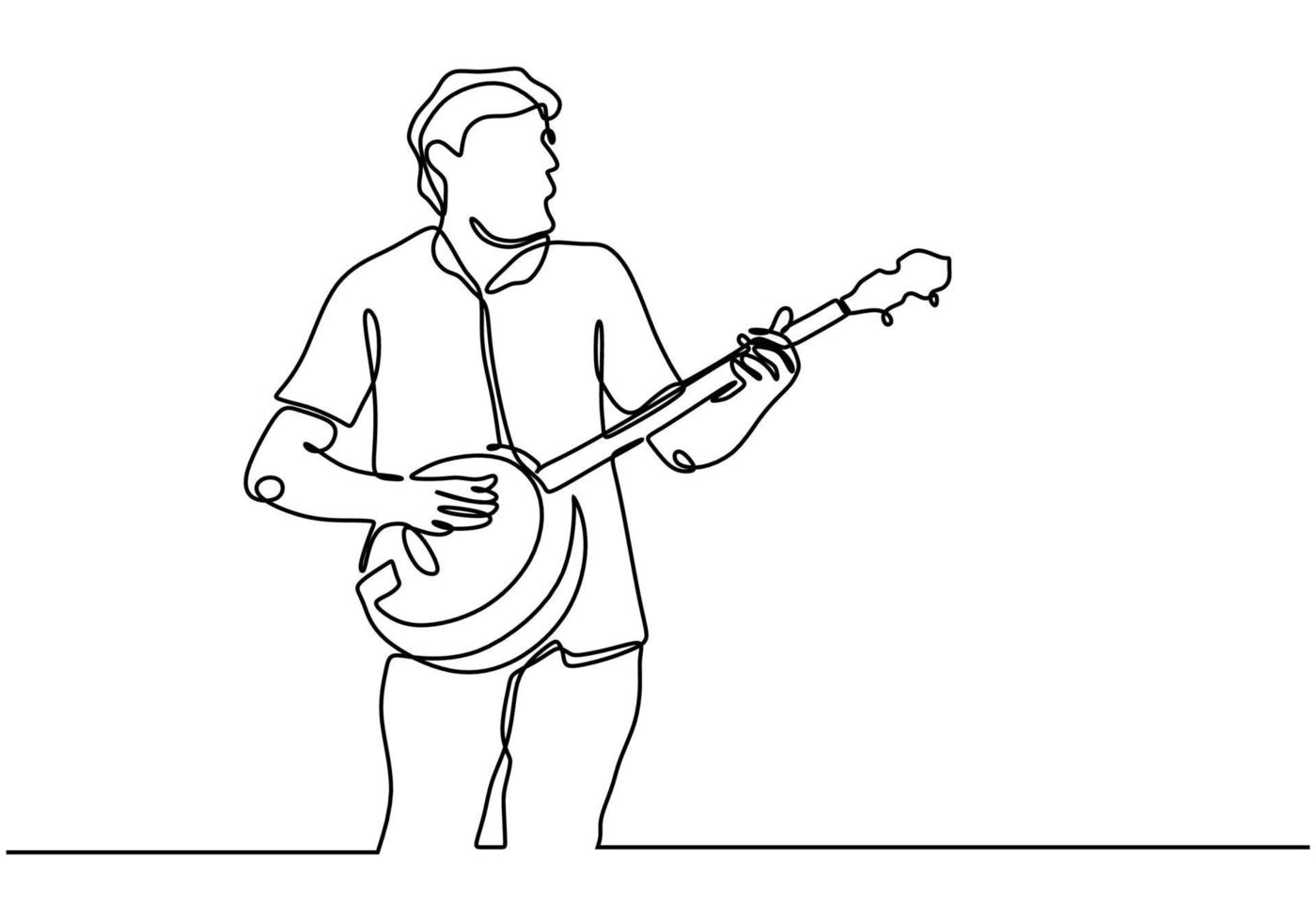 Continuous line drawing of man playing banjo guitar acoustic vector