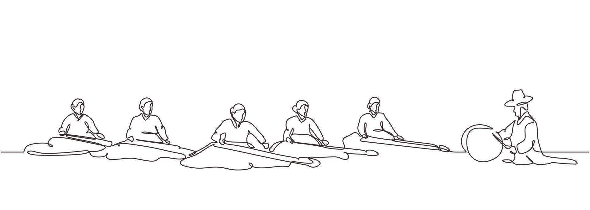 One continuous line drawing of People playing Gayageum or Kayagum vector
