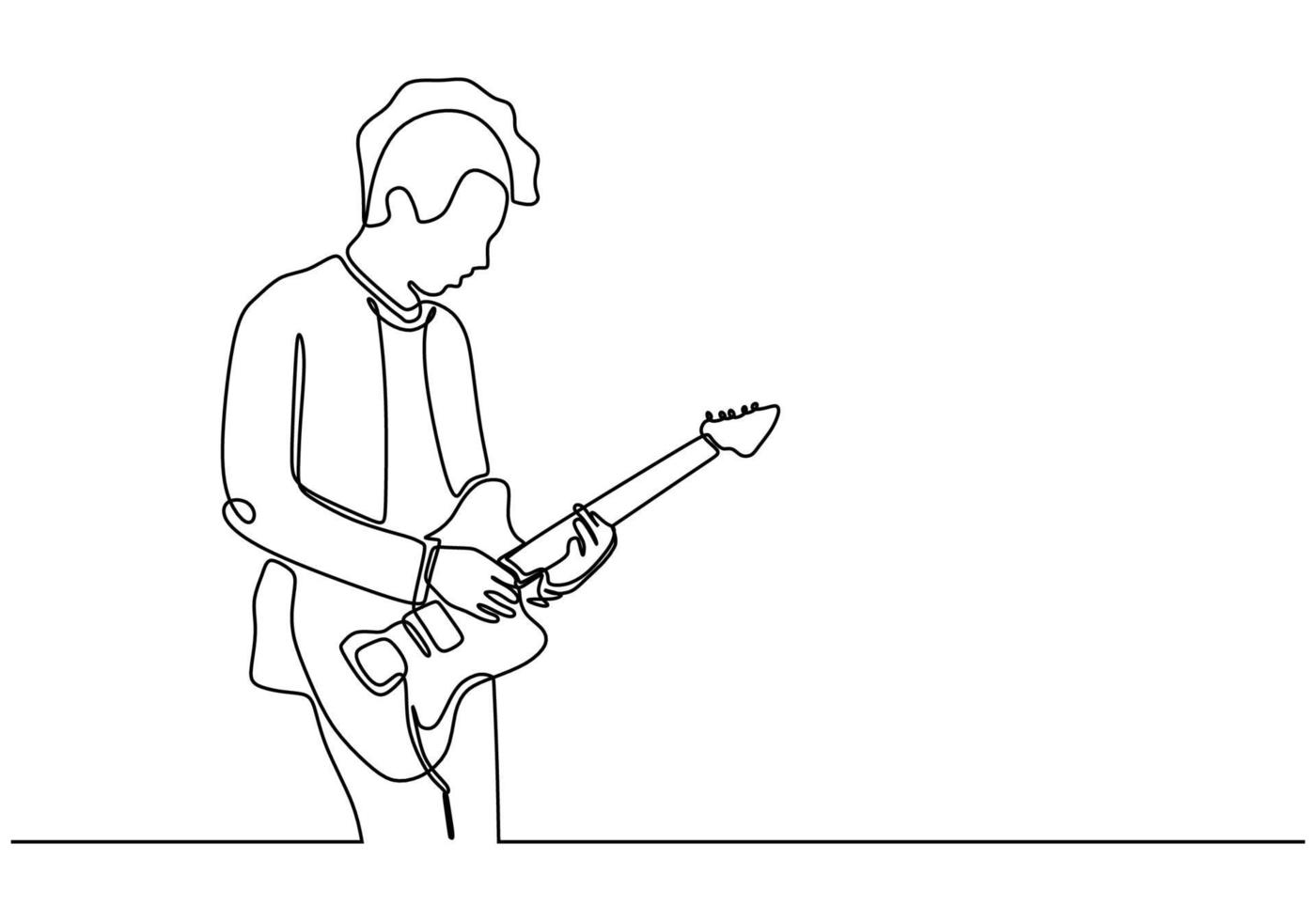 Continuous one line drawing of man playing electric guitar instrument vector