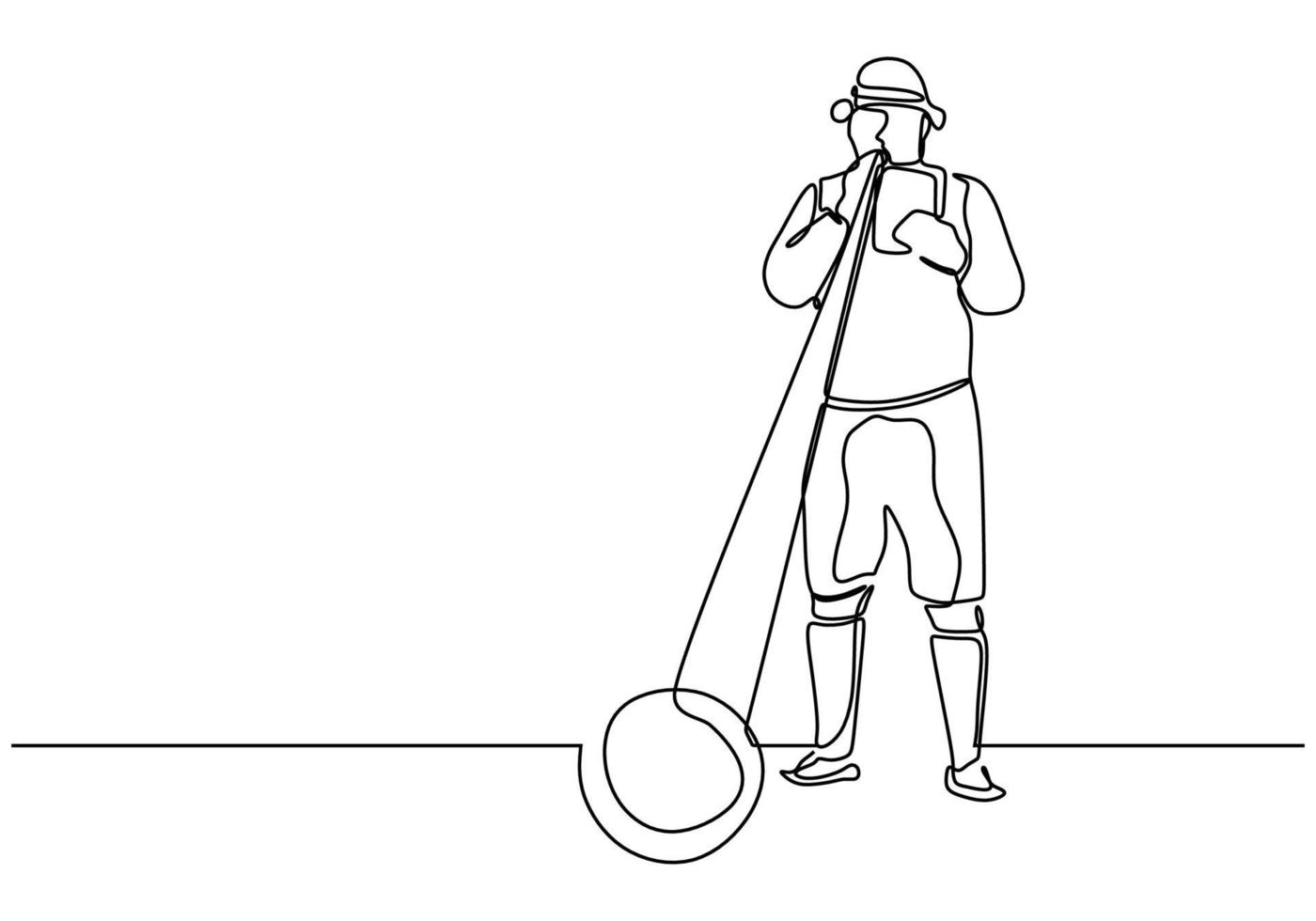 dibujo continuo de una línea de persona soplando alphorn o alpenhorn vector