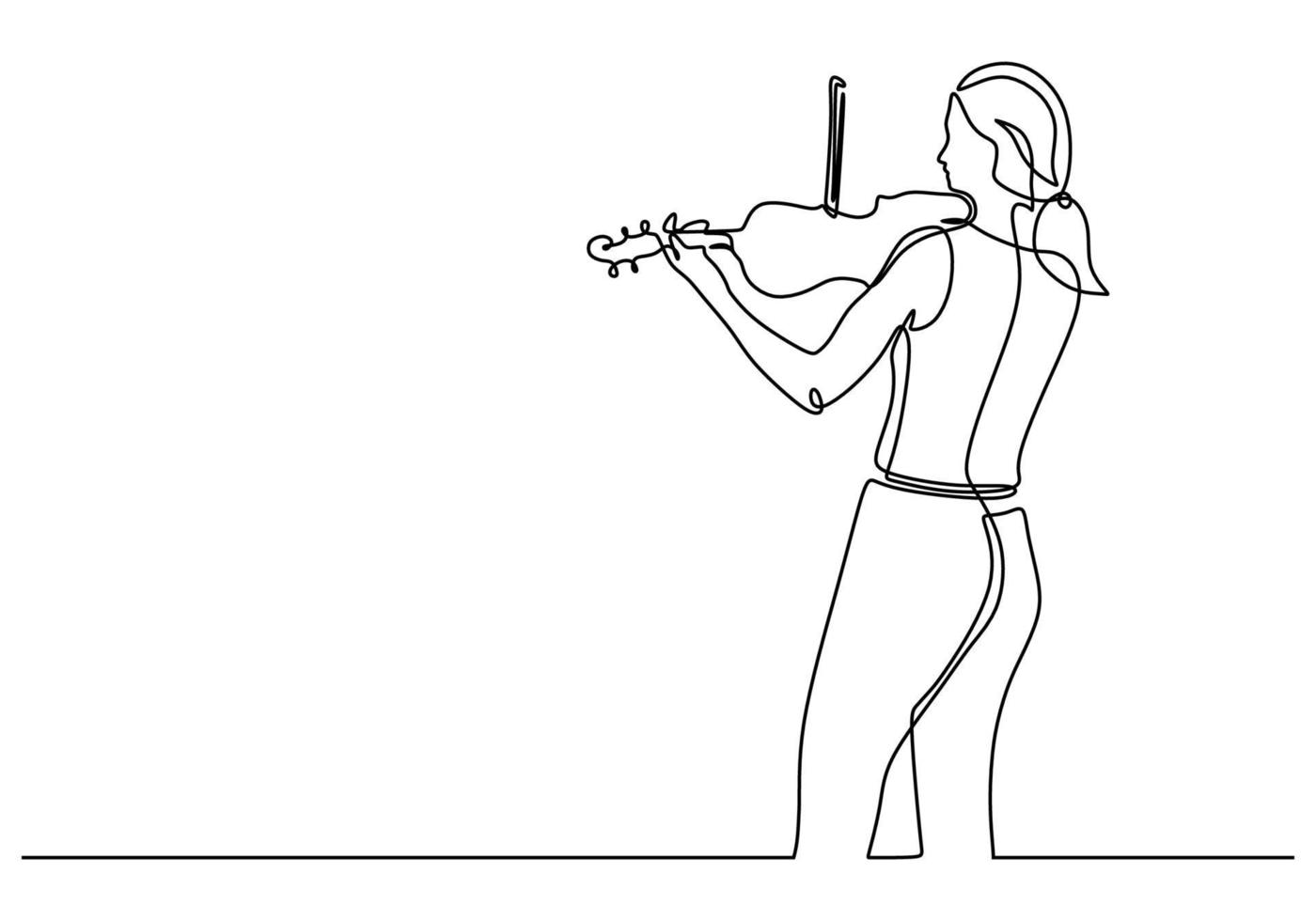 Continuous one line drawing of young girl playing violin vector