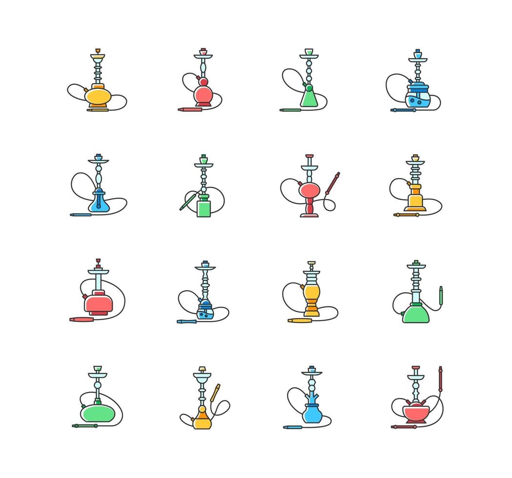 Hookah RGB color icons set vector