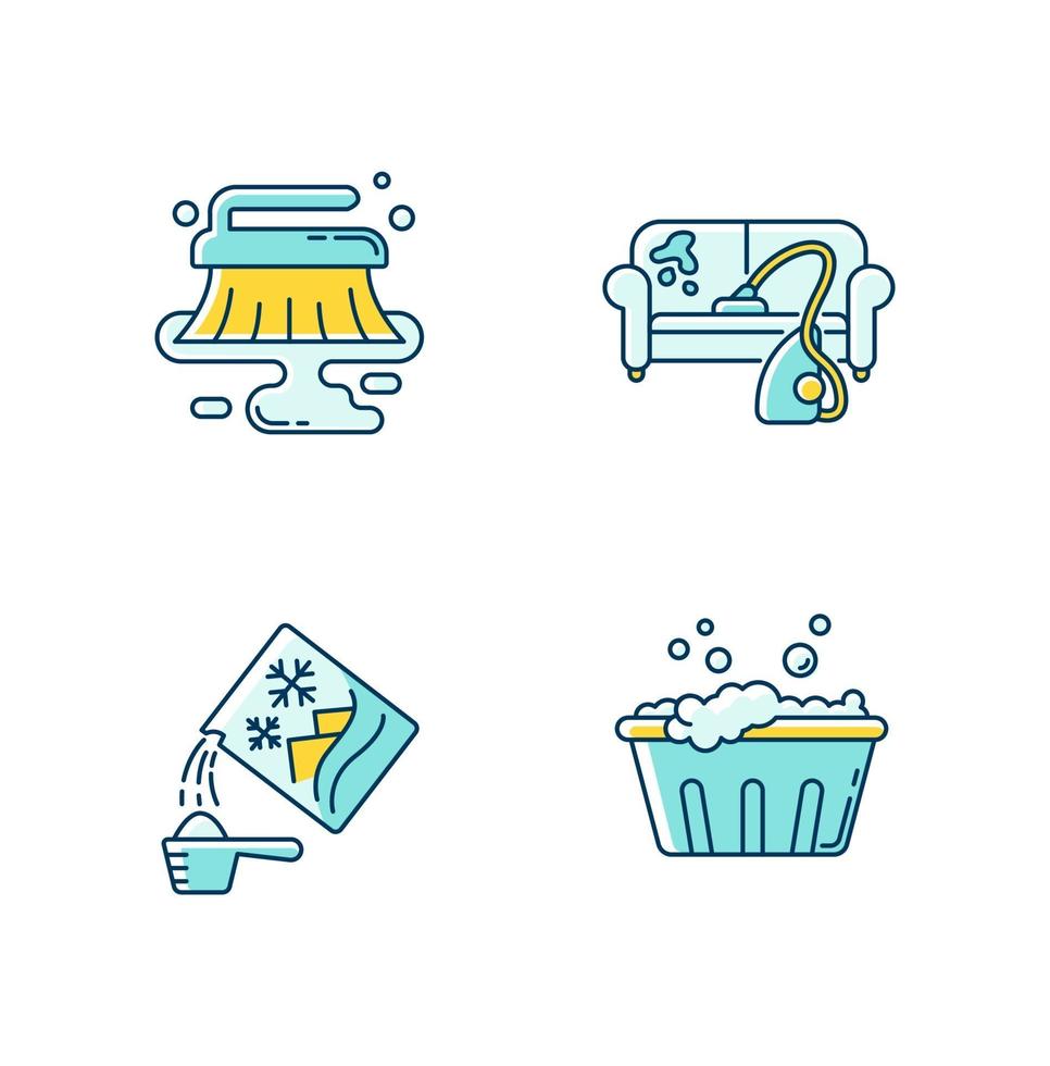 Cleanup service blue and yellow RGB color icons set vector