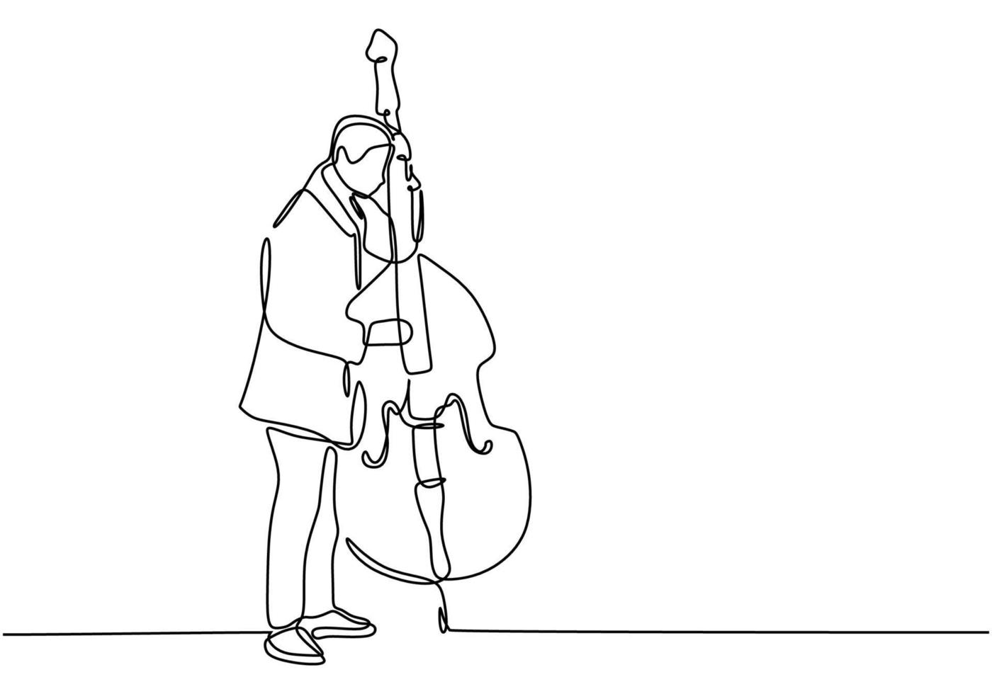 dibujo continuo de una línea del hombre tocando el contrabajo clásico vector