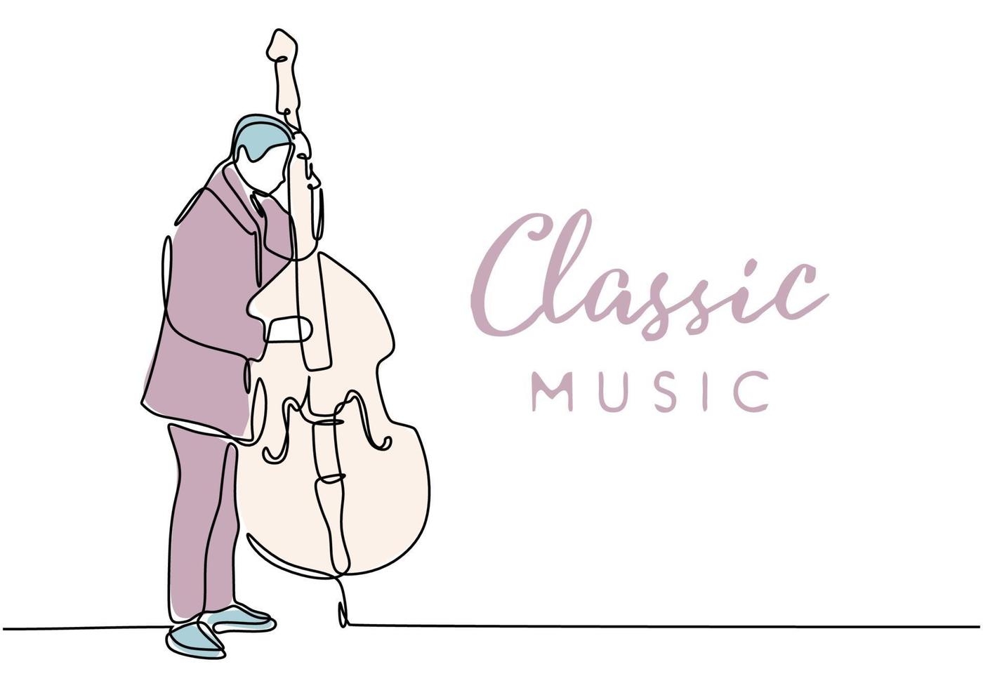 un dibujo de línea de música clásica con una persona tocando inclinada vector