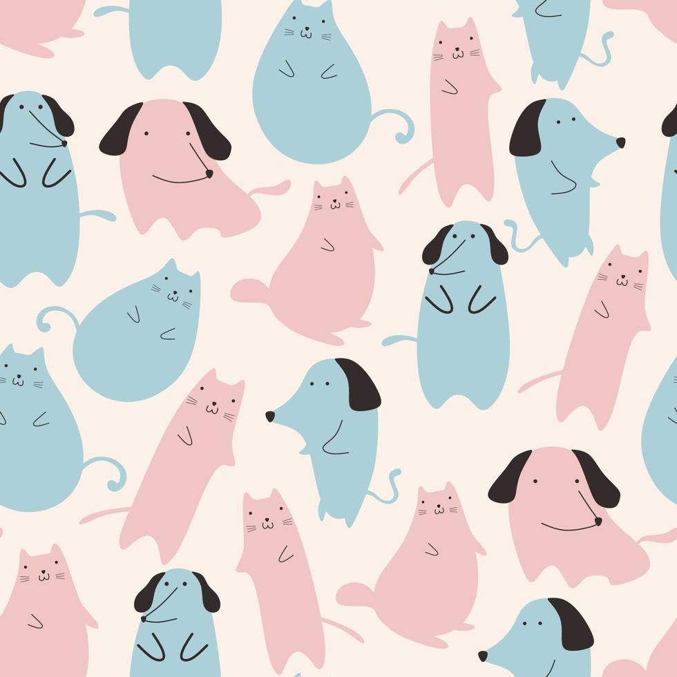 Seamless pattern with cute cat and dog animal pastel colors vector
