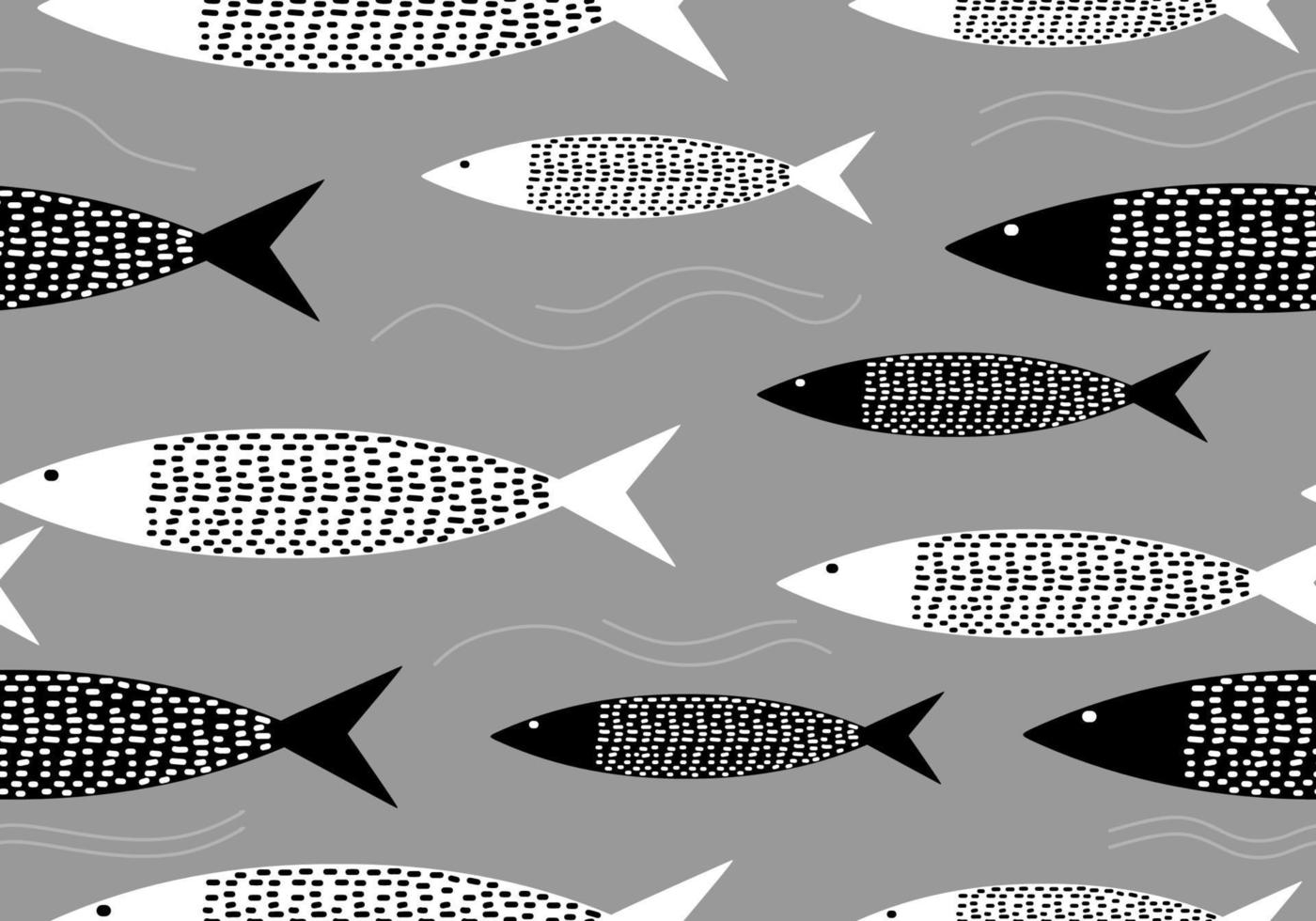 Fish seamless pattern with cute scandinavian drawing style. vector