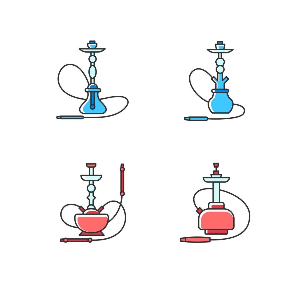 Hookah RGB red and blue color icons set vector